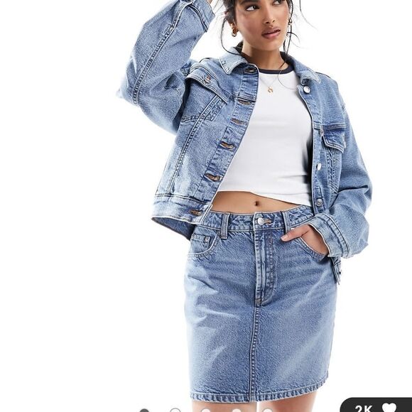 ASOS Design Denim High Waist Mini Skirt Midwash US 2 NWT IN PACKAGE - Picture 1 of 8